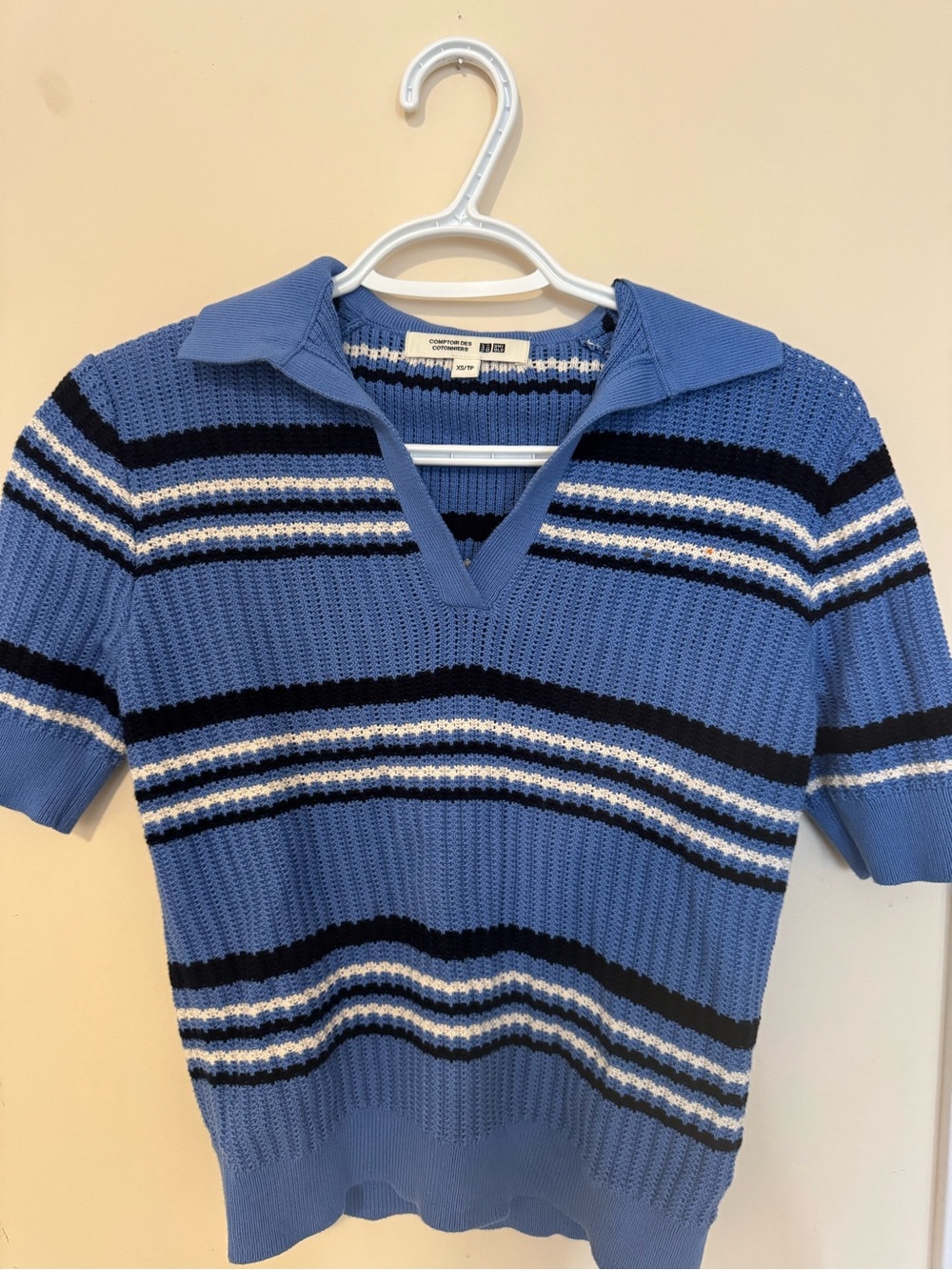 Comptoir Des Cotonniers 100% Cotton Striped V‑Neck Knit Sweater